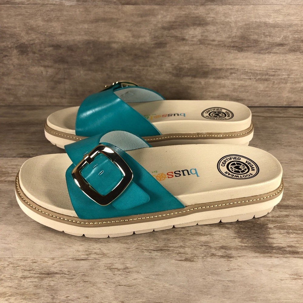 NEW Bussola Pinoye Sandal Vegan Turquoise with Gold Buckle Women 6.5, 8.5, 9 - Picture 4 of 13